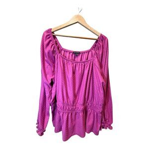 Lane Bryant Square-Neck Knit Blouse With Elastic Waist Plus Size Pink Top Size 2